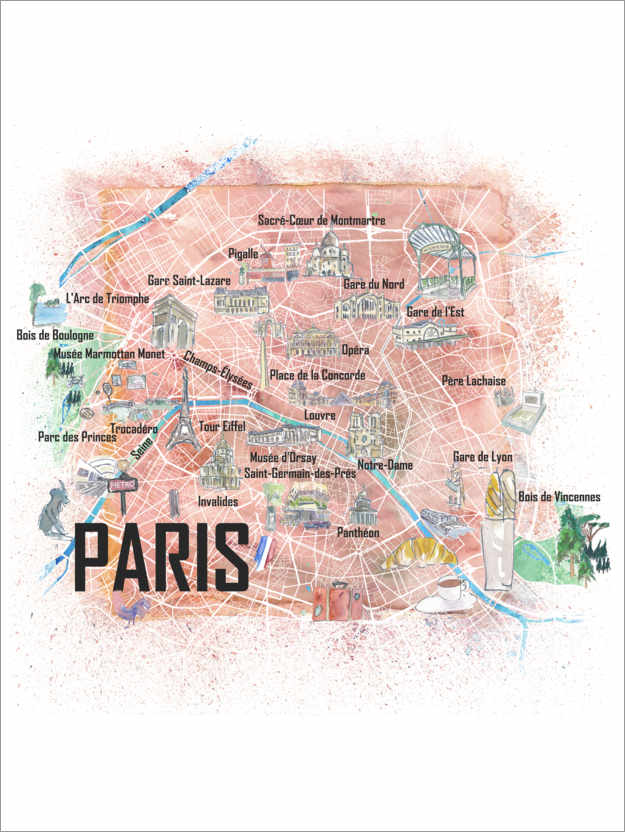 Póster Paris mapa da cidade