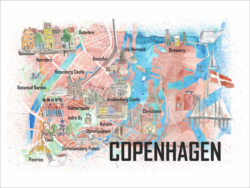 Póster Copenhague mapa da cidade