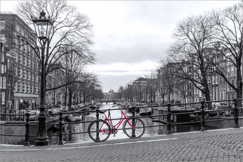 Póster Bicicleta vermelha em Amsterdã