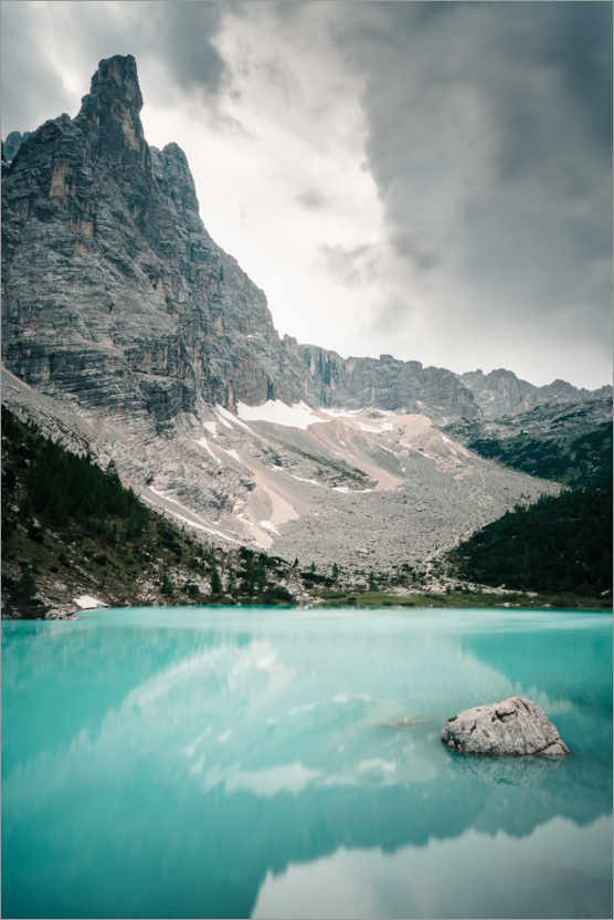 Póster Lago de montanha Sorapis nas Dolomitas