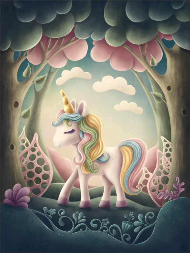 Póster Unicorn in the forest