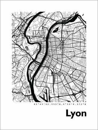 Quadro em plexi-alumínio  Mapa da cidade de Lyon - 44spaces