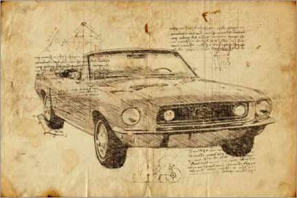 Quadro de madeira  Vintage Mustang - Durro Art