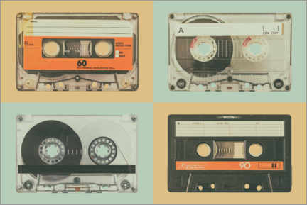 Póster Cassetes compactas de áudio com estilo retrô