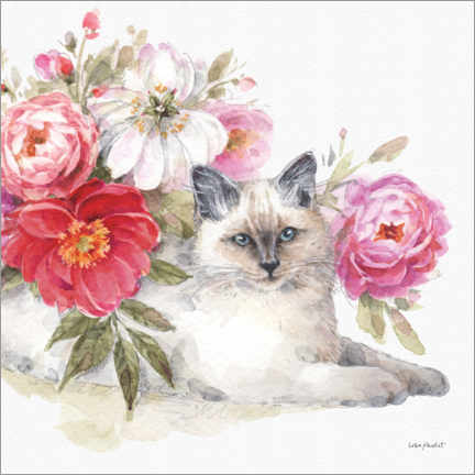 Póster  Gato adorável com flores - Lisa Audit