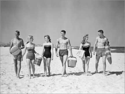 Quadro em acrílico  Na praia nos anos 50