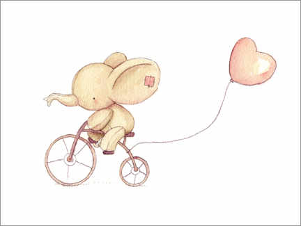 Póster Elefante fofo andando de bicicleta