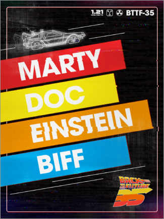 Póster  Marty, Doc, Einstein, Biff