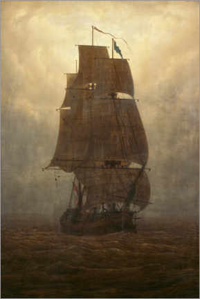 Autocolante decorativo  Barco à vela no meio do nevoeiro - Caspar David Friedrich