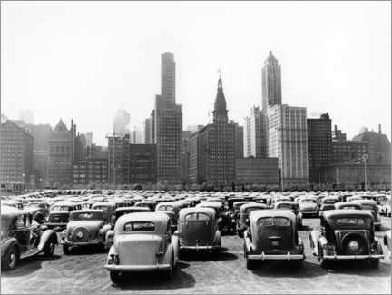 Póster  Carros clássicos em frente ao horizonte de Chicago