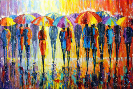 Quadro em PVC  Lovers do not notice rain, but colorful umbrellas - Olha Darchuk