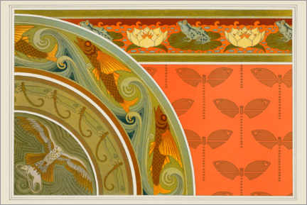 Póster  Designs for wallpaper Frogs, Waterlillies, Flying Fish, Dragonflies, Falcon - Maurice Pillard Verneuil