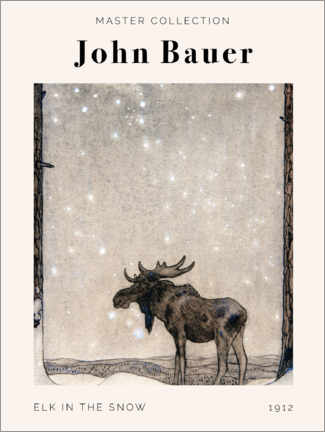 Póster  John Bauer - Elk in the snow - John Bauer