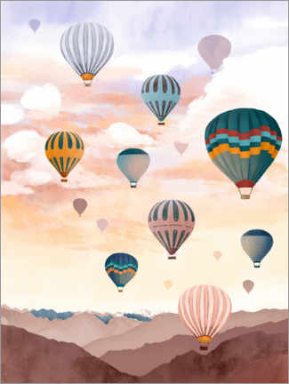 Quadro em acrílico  Balões de ar quente no céu - Goed Blauw