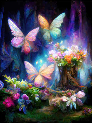 Quadro de madeira  Butterflies in the fairy garden - Dolphins DreamDesign