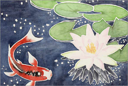 Quadro em alumínio  Red koi carp with lotus flower - Natalie Bruns