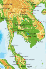 Póster  Mapa de Tailândia