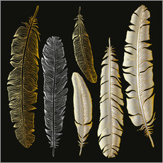 Autocolante decorativo  Feathers in Gold and Silver