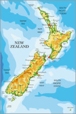 Quadro em plexi-alumínio  Mapa de Nova Zelândia