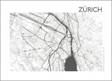 Póster  Mapa da cidade de Zurique - 44spaces