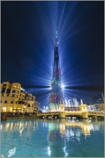Quadro em tela  Burj Khalifa iluminado à noite, Dubai - Fraser Hall
