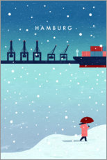 Quadro de madeira  Hamburgo no inverno, ilustração - Katinka Reinke