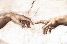 Quadro em plexi-alumínio  Capela Sistina: criação de Adão, detalhe das mãos - Michelangelo