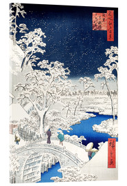 Quadro em acrílico  A ponte de tambor e o pôr-do-sol Hill em Meguro - Utagawa Hiroshige