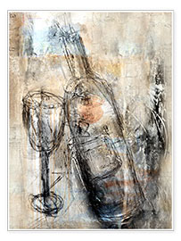 Póster  Garrafa de vinho com copos - Christin Lamade