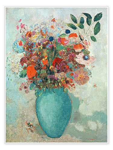 Póster Flowers in a Turquoise Vase