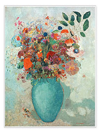 Póster  Flowers in a Turquoise Vase - Odilon Redon