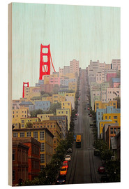 Quadro de madeira  San Francisco and Golden Gate Bridgee - John Morris