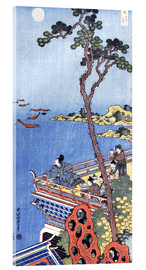 Quadro em acrílico  Ein Höfling auf einem Balkon eines chinesischen Pavillons, bei Mondlicht in die Ferne blickend. - Katsushika Hokusai
