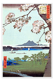 Póster  Masaki e a floresta Suijin perto do Rio Sumida - Utagawa Hiroshige