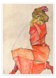 Póster  Fêmea no Vestido Vermelho-Alaranjado - Egon Schiele