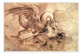 Póster  Fight between a Dragon and a Lion - Leonardo da Vinci