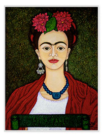 Póster  Frida Kahlo retrato com dálias - Madalena Lobao-Tello