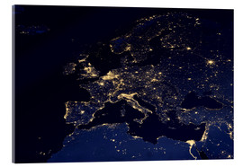 Quadro em acrílico  Imagem de satélite da Europa à noite - NASA
