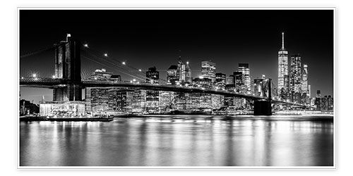 Póster New York City Skyline with Brooklyn Bridge (monochrome)