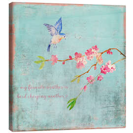 Quadro em tela  Bird chirping - Spring and cherry blossoms - UtArt