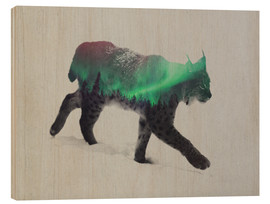 Quadro de madeira  Lynx in the aurora borealis - Andreas Lie
