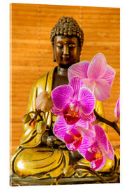 Quadro em acrílico  Buda com orquídea