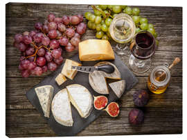 Quadro em tela  Natureza-morta com vinho e queijo