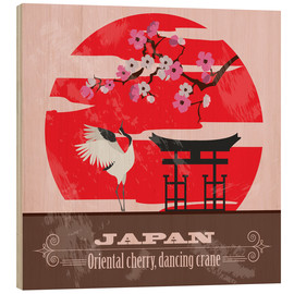 Quadro de madeira  Japan - Cherry &amp; Crane