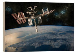 Quadro de madeira  Space Shuttle at International Space Station - Marc Ward