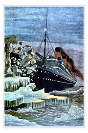 Póster  SS Titanic colliding with an iceberg