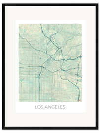 Impressão artística com moldura  Los Angeles Map Blue - Hubert Roguski