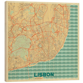 Quadro de madeira  Lisboa, mapa vintage - Hubert Roguski