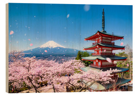 Quadro de madeira  Chureito Pagoda and Mount Fuji in spring, Fujiyoshida, Japan - Jan Christopher Becke