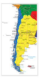 Póster  Mapa Político do Chile e da Argentina